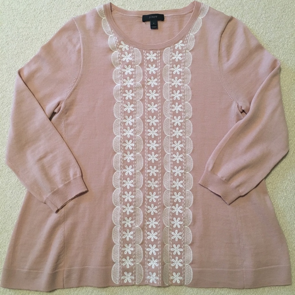Jcrew light pink sweater with embroidery